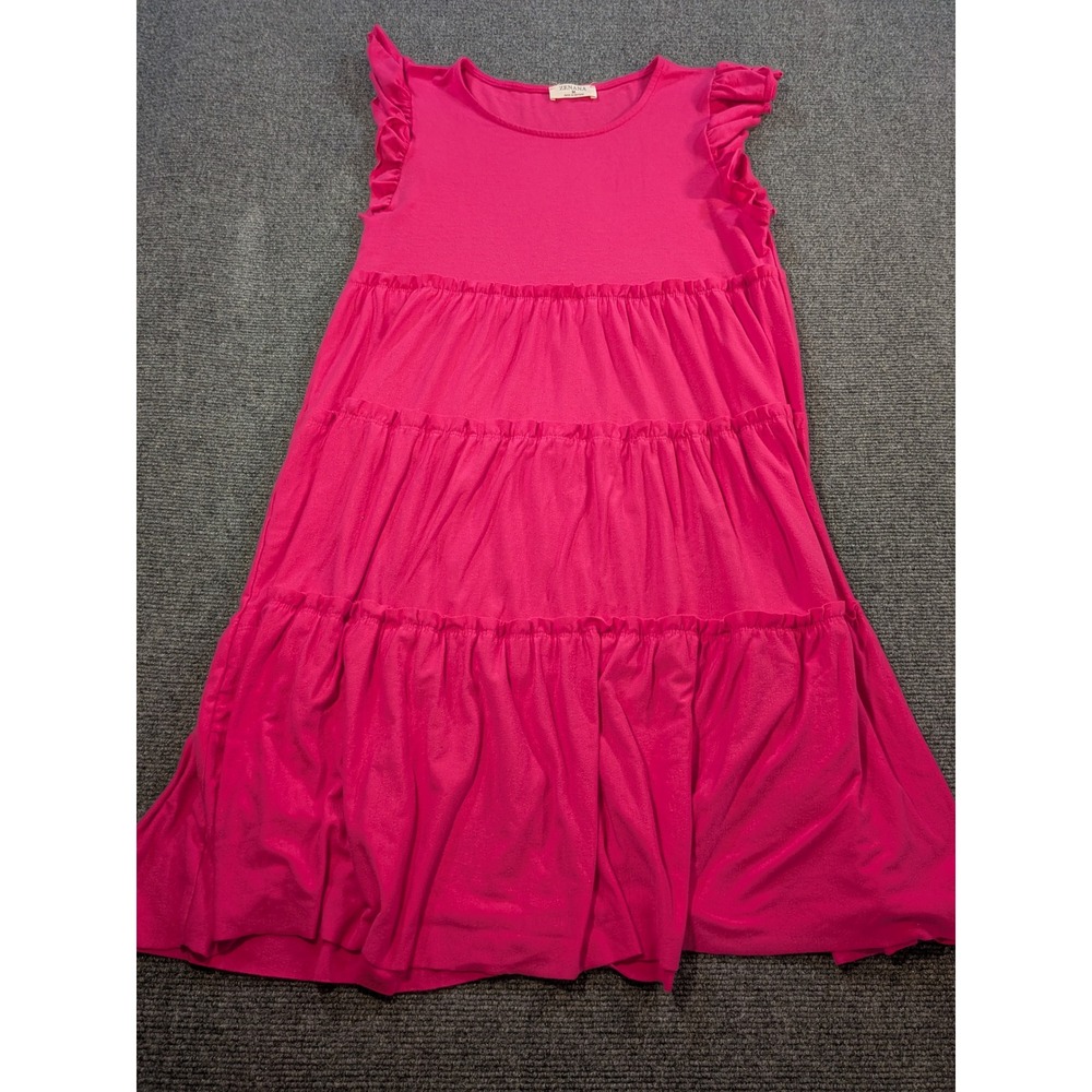 Zenana Tiered Ruffle Sleeve Midi Dress Womens Size M Hot Pink